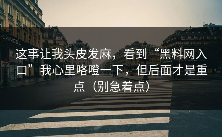 这事让我头皮发麻，看到“黑料网入口”我心里咯噔一下，但后面才是重点（别急着点）